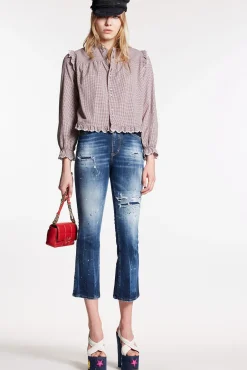 And White Spots Wash High Waist Bell Bottom Jeans