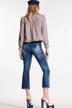 And White Spots Wash High Waist Bell Bottom Jeans