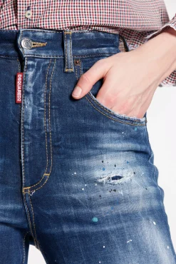And White Spots Wash High Waist Bell Bottom Jeans