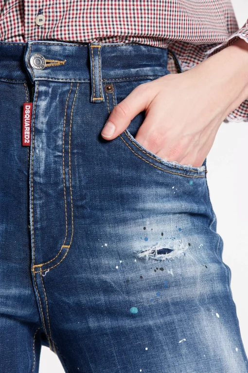 And White Spots Wash High Waist Bell Bottom Jeans