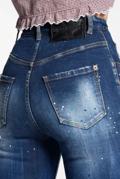And White Spots Wash High Waist Bell Bottom Jeans