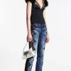 Cloudy Wash Lace Trim Sharpei Jeans