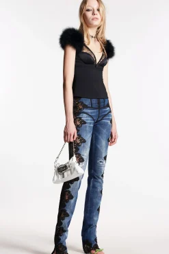 Cloudy Wash Lace Trim Sharpei Jeans