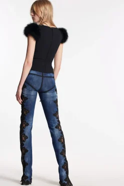 Cloudy Wash Lace Trim Sharpei Jeans