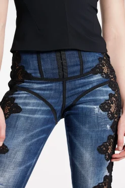 Cloudy Wash Lace Trim Sharpei Jeans