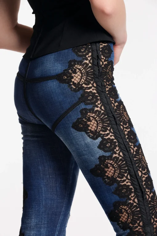 Cloudy Wash Lace Trim Sharpei Jeans