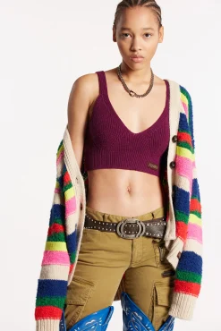Cropped Top Half Cardigan Stitch Knit