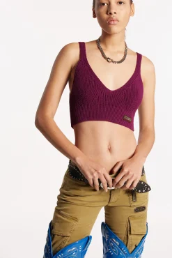 Cropped Top Half Cardigan Stitch Knit