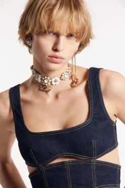 Dark Rinse Wash Cut Out Denim Top