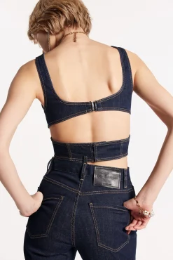 Dark Rinse Wash Cut Out Denim Top