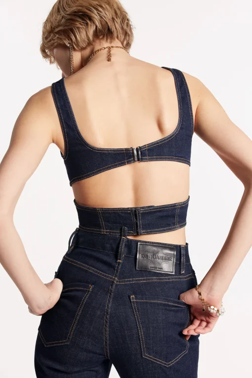 Dark Rinse Wash Cut Out Denim Top
