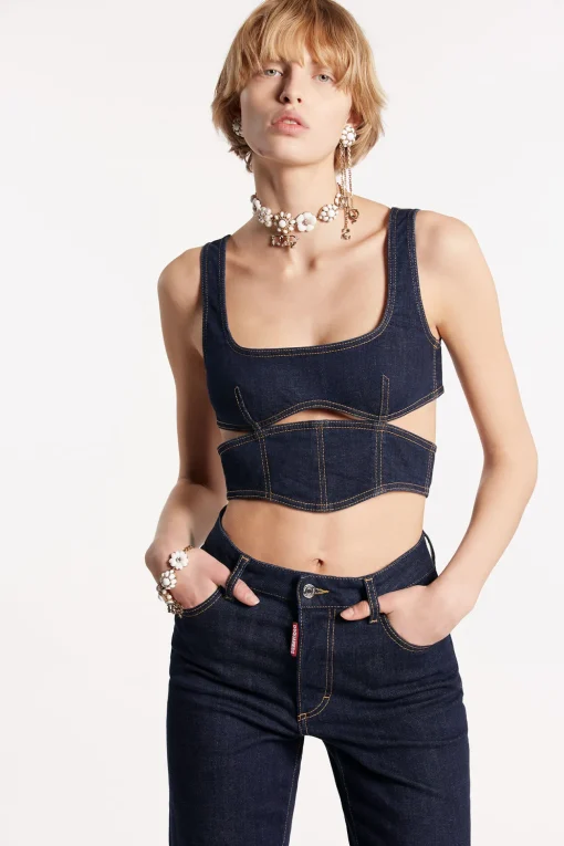 Dark Rinse Wash Cut Out Denim Top