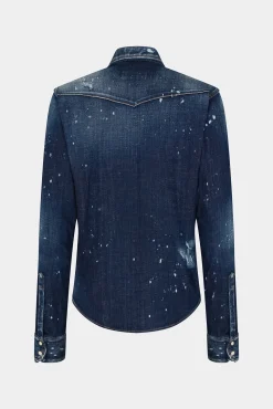 Dark Ripped Metal Patch Wash Western Shirt