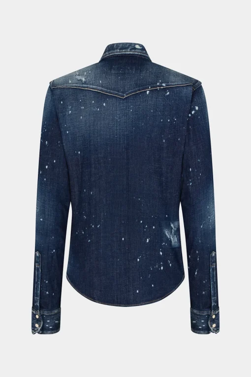 Dark Ripped Metal Patch Wash Western Shirt
