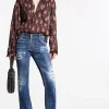 Dark Ripped Wash Medium Waist Flare Jean