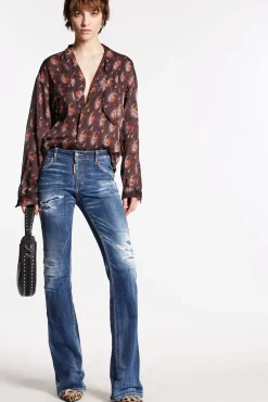 Dark Ripped Wash Medium Waist Flare Jean