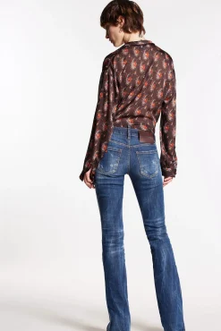 Dark Ripped Wash Medium Waist Flare Jean