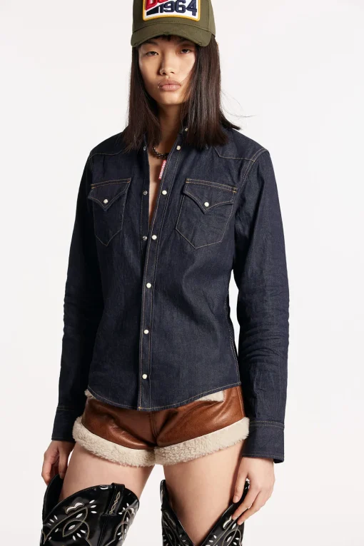 Dark Wash Boxy Western Shirt