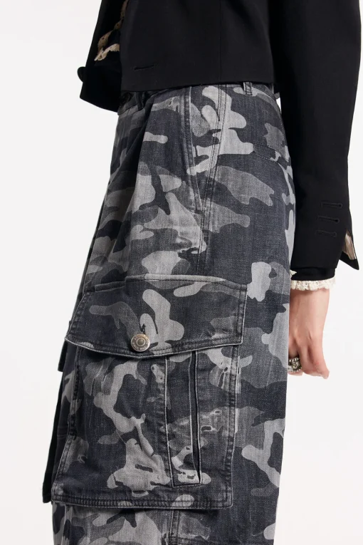 Grey Camo Wash Cargo Pants