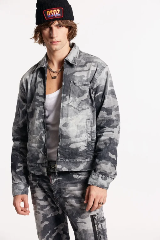 Grey Camo Wash Workwear Jean Jacket