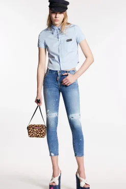 Medium Crystal Peach Medium Waist Cropped Twiggy Jeans