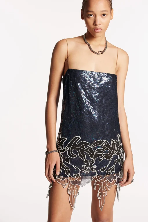 Pearls Flowers Trim Dress