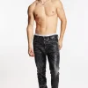 Shiny Coated Wash Relax Long Crotch Jeans