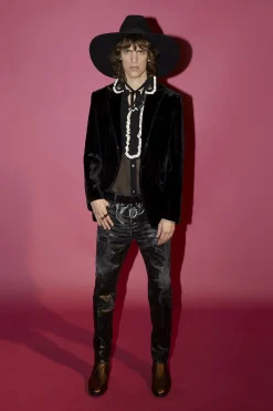 Shiny Coated Wash Relax Long Crotch Jeans