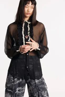 Silky Lace Trimmed Shirt