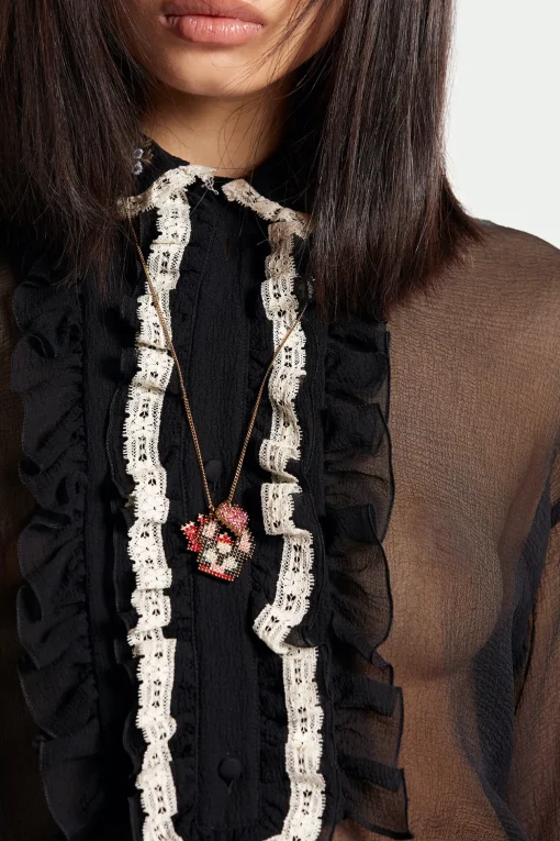 Silky Lace Trimmed Shirt