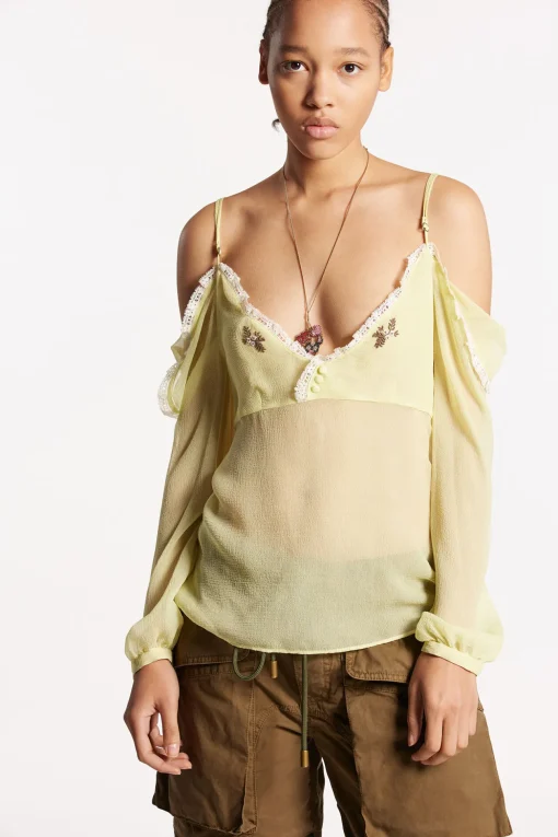 Silky Lace Trimmed Top