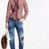 S.S. Dark Ripped Leather Patch Jennifer Jeans