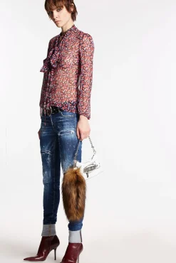 S.S. Dark Ripped Leather Patch Jennifer Jeans