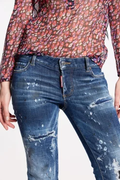 S.S. Dark Ripped Leather Patch Jennifer Jeans