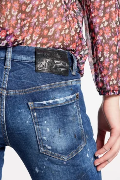S.S. Dark Ripped Leather Patch Jennifer Jeans